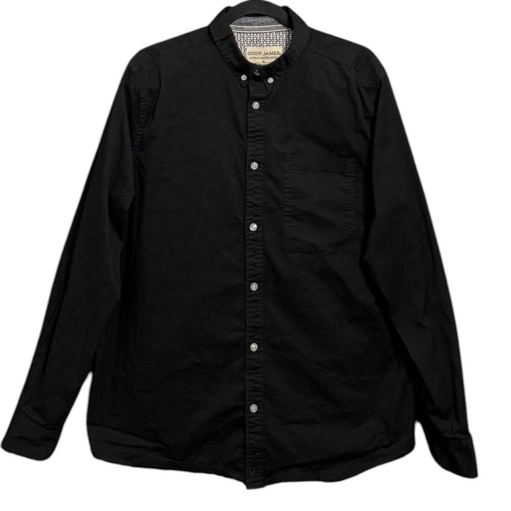 Cody James Mens Long Sleeve Button Up Western Shirt Black Stretch Size L